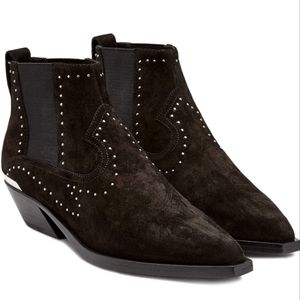 NEW RAG & BONE Westin Metal-trimmed Black Suede Studded Mid Western Booties 39